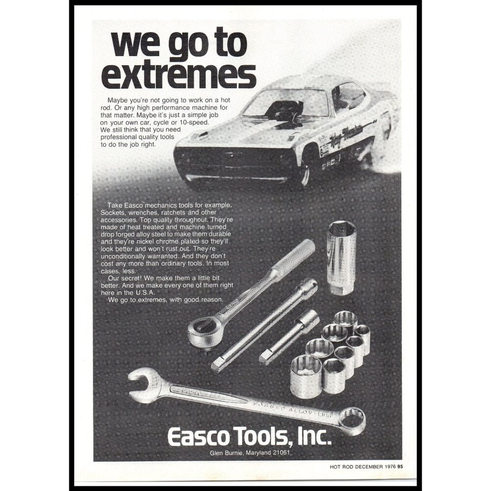 1976 Easco Tools Wrench Sockets Vintage Print Ad Funny Car Drag Race Wall Art